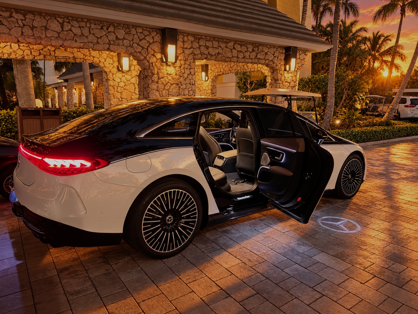 Chauffeur opening a luxury car door for a businesswoman
